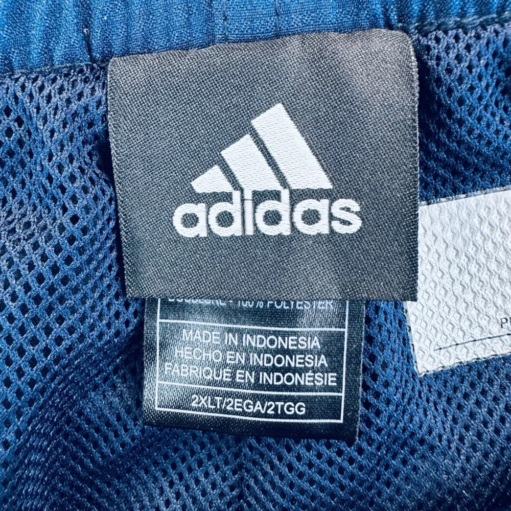 VTG 90s Adidas Mens 2XLT Blue Mesh Lined Track Pants Straight Leg Side Zip 9582Y